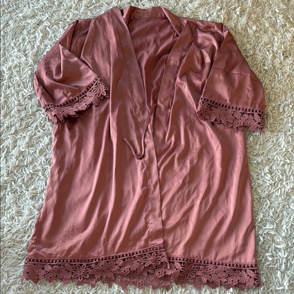 Elegant Lace Trim Robe - Pink